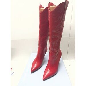 Antonio Melani Red Leather High Heel Tall Boots Women's Size 8 EUC